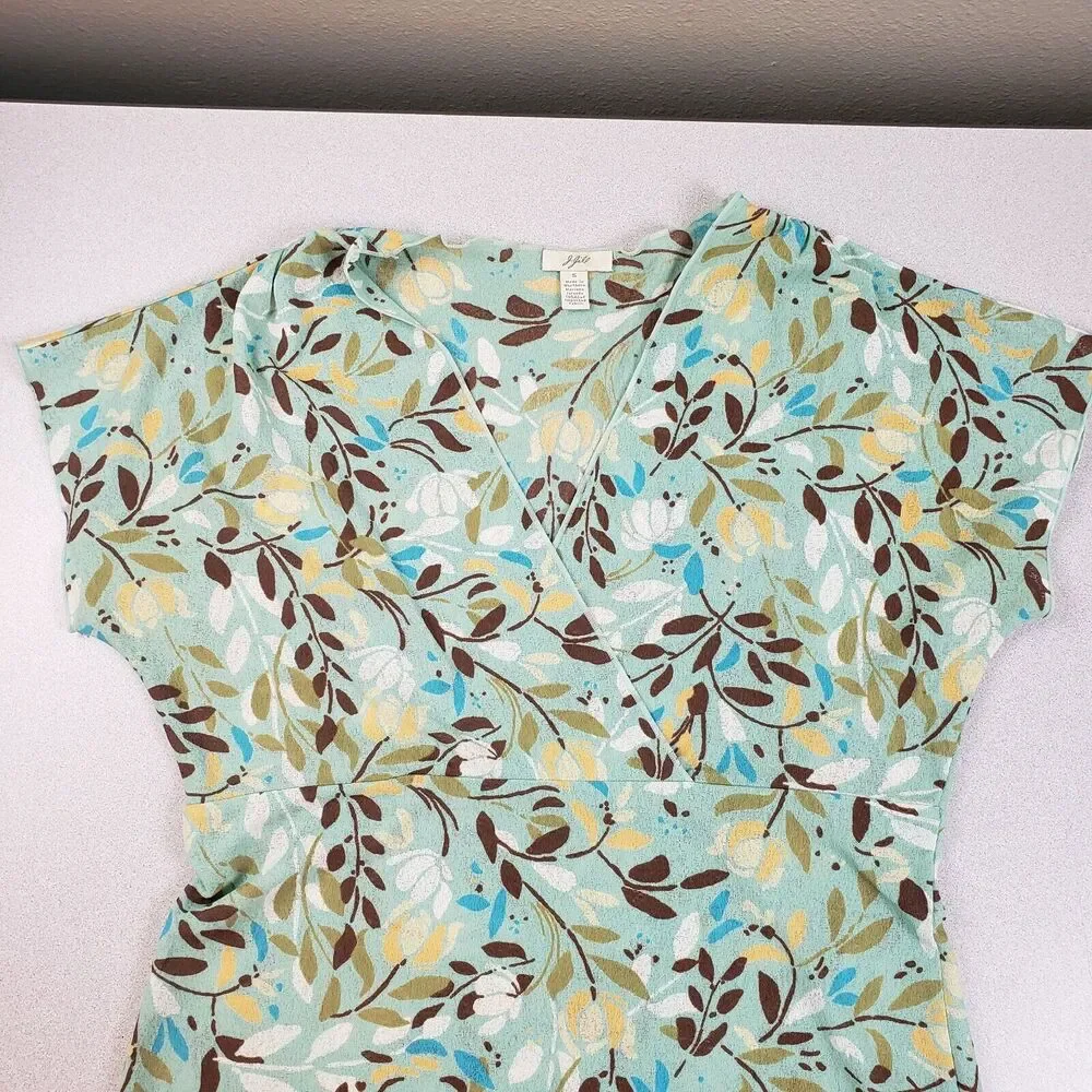 J Jill Womens Multicolor V Neck Leaf Print‎ Pullover Basic Top Size Small